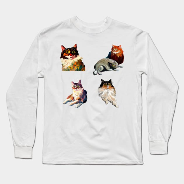 Painted Medieval Cats Long Sleeve T-Shirt by DestructoKitty